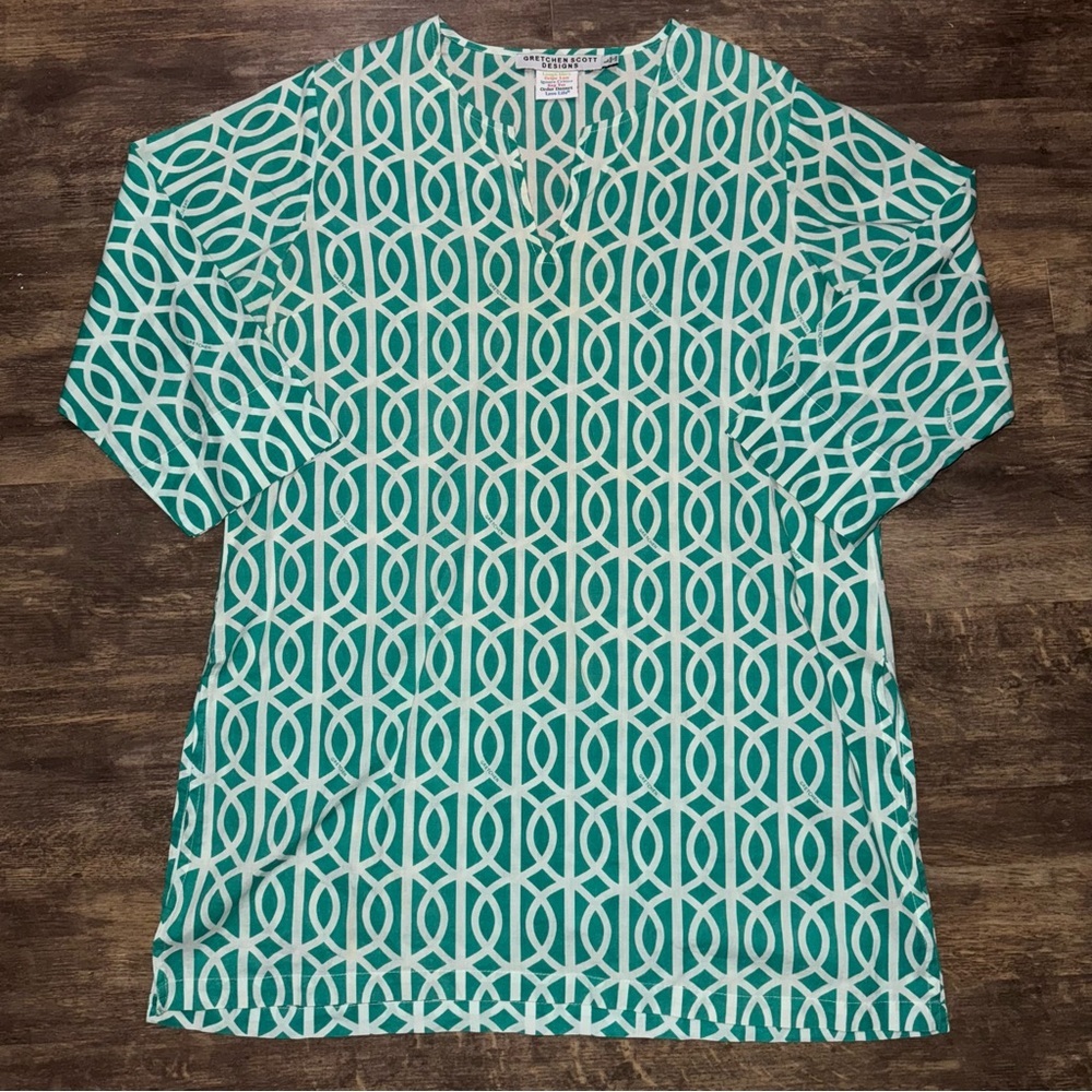 Gretchen Scott Designs Teal and White Tunic